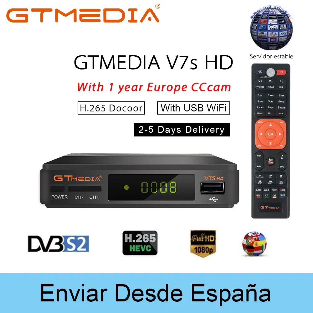 Горячая DVB-S2 Freesat V7 hd с USB WI-FI FTA ТВ ресивер gtmedia v7s hd питание от freesat Поддержка Европа Клин для совместного использования сети