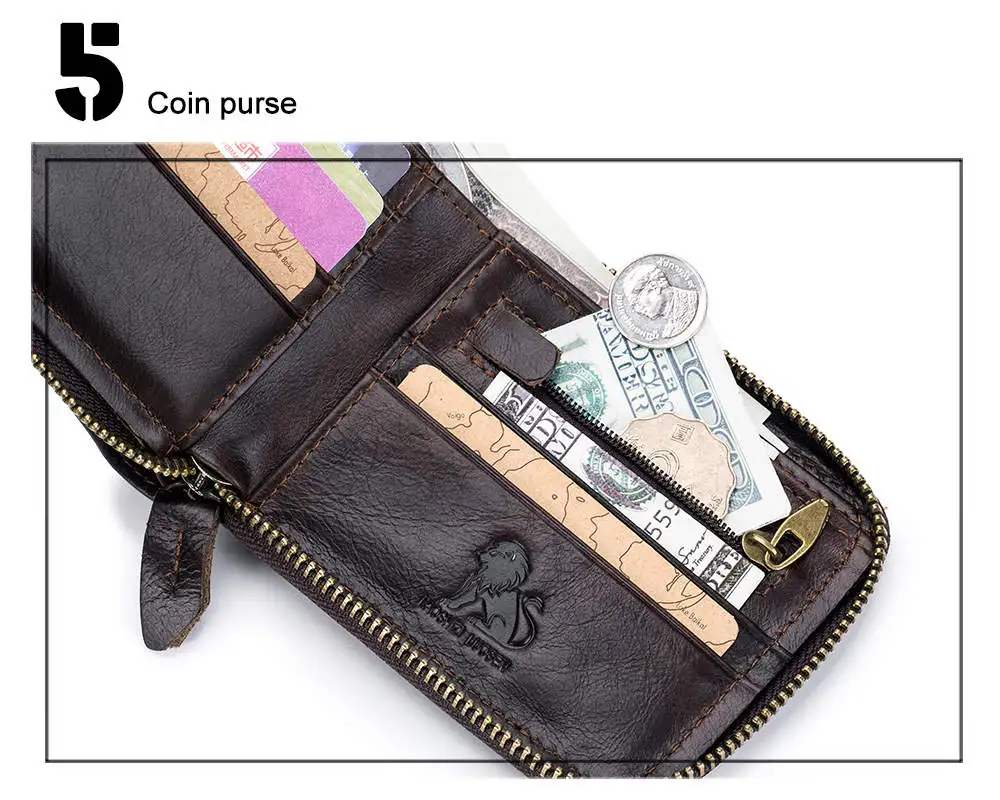 Натуральная кожа ID Card Case Держатель Для мужчин кошельки с монета карман на молнии портмоне для Бизнес мужской кошелек Винтаж Короткие