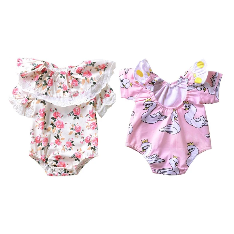 

Cute Floral Baby Romper Ruffles Lace Jumpsuit Newborn Baby Girls Bow Sunsuit Outfits Children Clothes