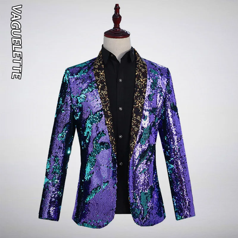 VAGUELETTE блестки блейзер для мужчин Модная стильная сценическая одежда для певцов куртка пальто Блестящий блейзер мужская сценическая одежда M-2XL
