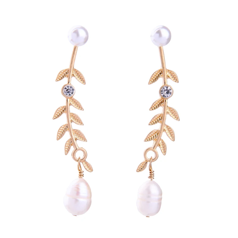 Нерегулярные имитация жемчуга Висячие серьги 2017 Новая Мода Bijoux лист сплава