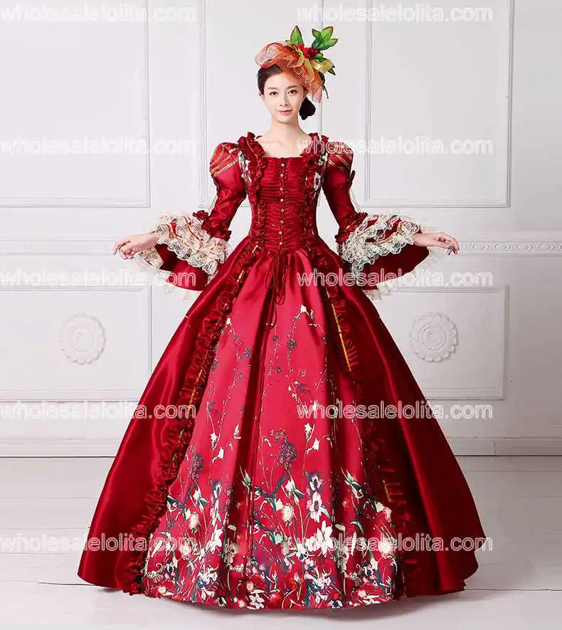 Королевский Зеленый с цветочным принтом платье Антуанетты Marie средневековой Civil War Southern Belle Бальные платья для женщин Reaction одежда - Цвет: image color