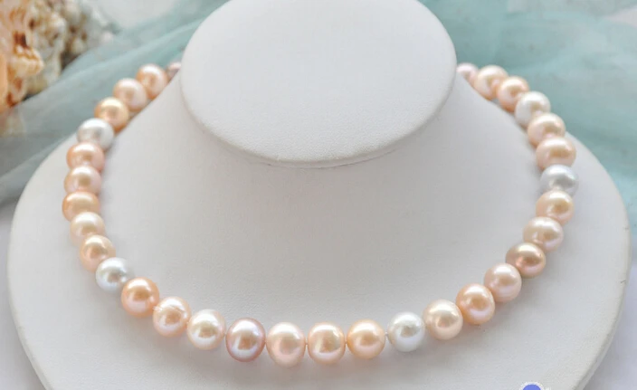 

A++ Rare 17" 12mm ROUND WHITE LAVENDER PINK Freshwater cultured PEARL NECK ^^^@^Noble style Natural Fine jewe SHIPPING (C0309)