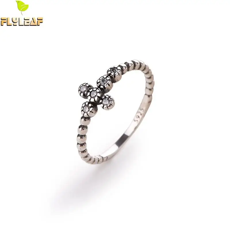

Flyleaf Ins Style Twist Beads Real 925 Sterling Silver Rings For Women High Quality Fine Jewelry Cubic Zirconia Ring Vintage