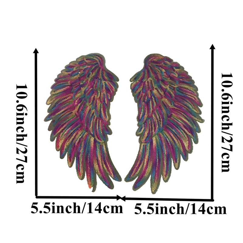 Новинка, цветные нашивки с крыльями ангела, расшитые блестками, для одежды, большие наклейки с перьями и блестками, 1 пара