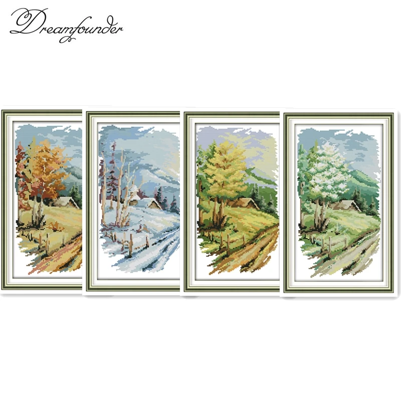 

Long version of thefour seasons cross stitch kit aida 14ct 11ct count printed canvas stitches embroidery DIY handmade needlework