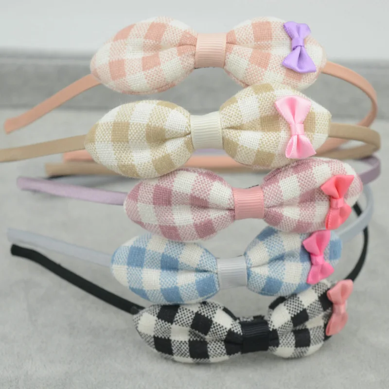 

New Korean Hair Accessories Cotton Plaid Bowknot Headband Hair Hoop Kids Girls High Quality Handmade Hair Bands Top Selling