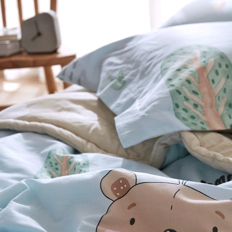 Cartoon Bear Printed Kids Adult Summer Comforter Sets Cotton Quilt