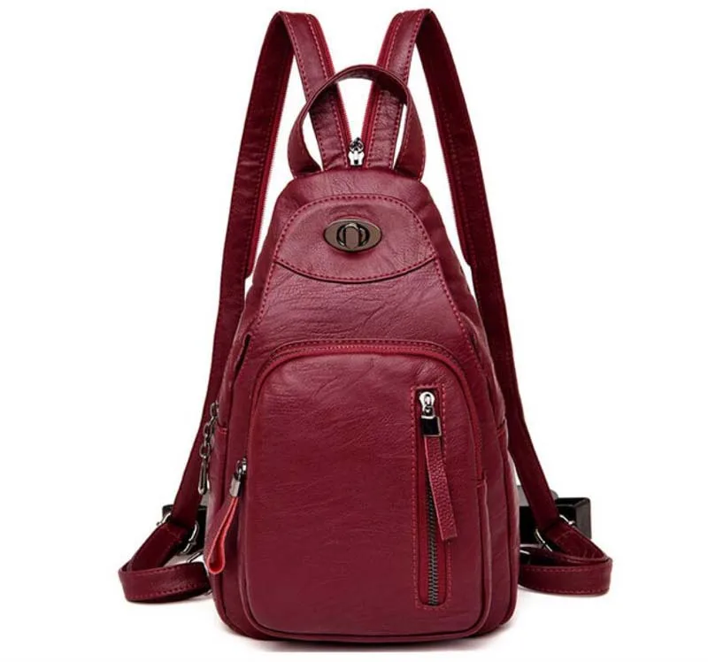 Женский рюкзак из натуральной кожи, модные повседневные сумки высокого качества из коровьей кожи, женская сумка на плечо, трендовые рюкзаки для девочек - Цвет: Красный