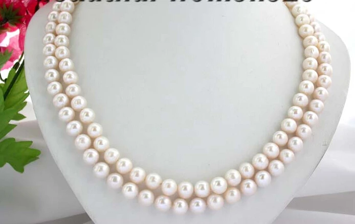 

FREE SHIPPING ****** z361 2strands 21" 10mm white round freshwater pearl Necklace hope pearl clasp