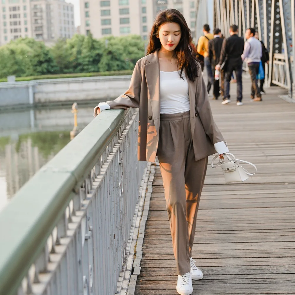 Set female 2019 autumn new casual fashion suit jacket elegant temperament trousers wild solid two-piece suit