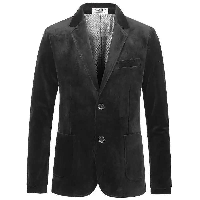 Весенний Золотой бархатный супер большой мужской костюм, модный пиджак, однобортный повседневный мужской блейзер, высокое качество, плюс размер, S-6XL, 7XL - Цвет: Черный