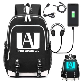 

My Hero Academia Nylon Luminous Backpack For Boys School Student Bags Girls Ubs Charging Waterproof Laptop Travel Backpack