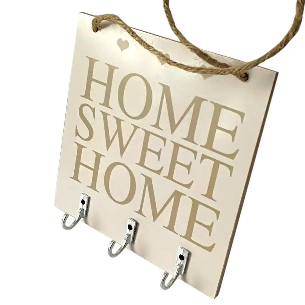 

Adeeing Wooden Square Shape Home Sweet Home Sign Hanging Plaque with Hooks