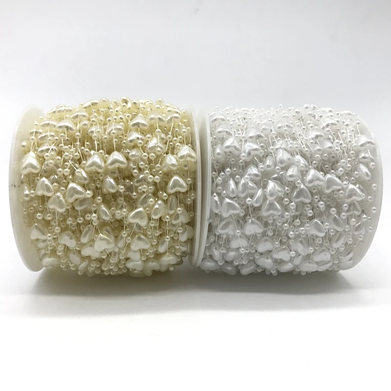 

5yards/lot White Ivory Fishing Line Heart-shaped Artificial Pearls Beads Chain Garland Flowers Wedding Party Decoration