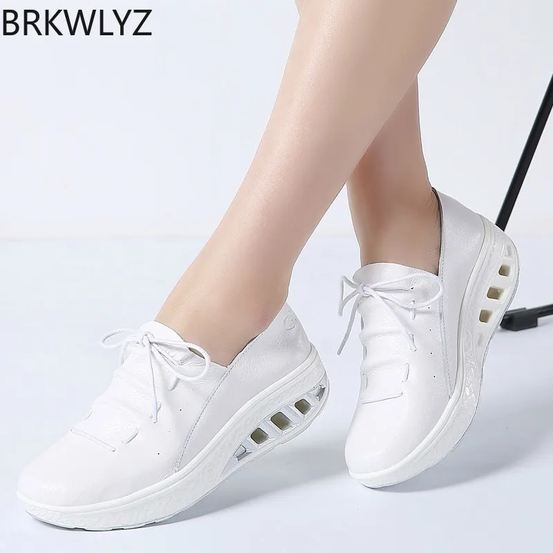 

2019 Spring women platform sneakers shoes Lace Up genuine Leather platform shoes ladies flat shoes women flats creepers