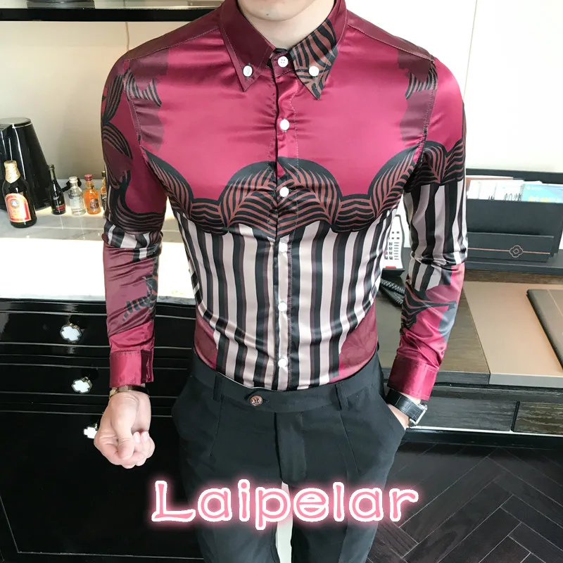 Высококачественная Мужская рубашка с цветочным принтом, Лидер продаж, корейские облегающие рубашки с длинными рукавами, мужские рубашки для ночного клуба, Мужская Повседневная блуза, chemise homme