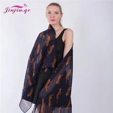 Jinjin.QC Fashion Womens Viscose Scarves and Wraps Soft Scarf Women Fox Print Cat Head Shawl Feather echarpes foulards femme