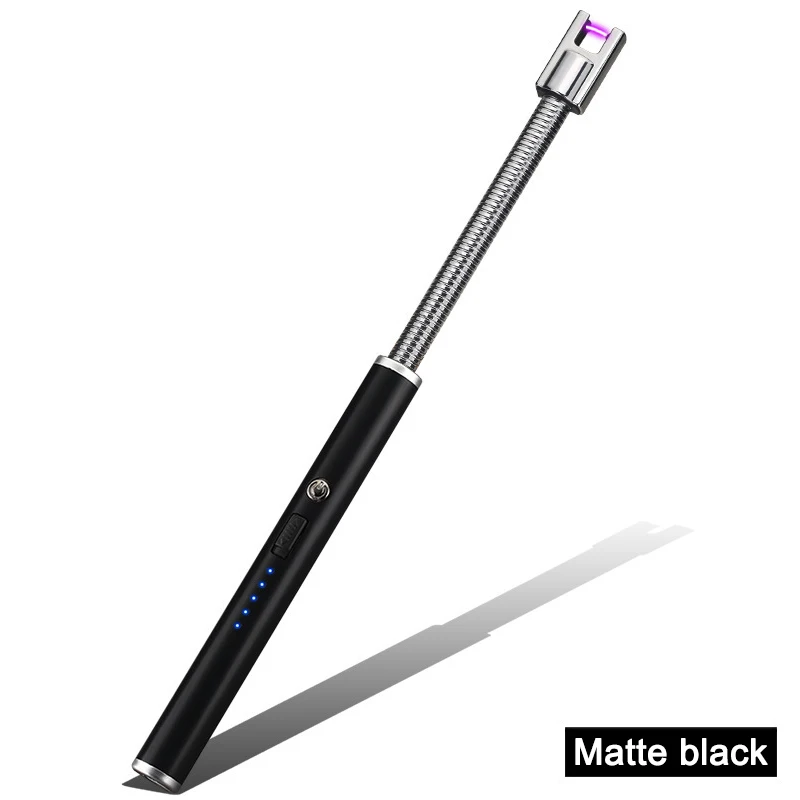 Роман 1 шт. электрическая зажигалка с подключением к USB 360 градусов вращения перезаряжаемые Беспламенное ветрозащитное цинковый сплав - Цвет: Matte black