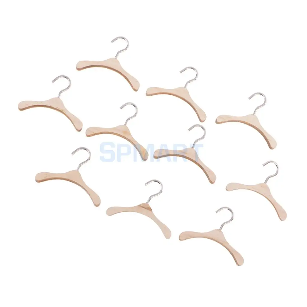 

Set of 10 Dolls 6cm Wooden Clothes Hanger Metal Hook Coat Dress Clothes Organizerfor Kurhn Barbie Dolls
