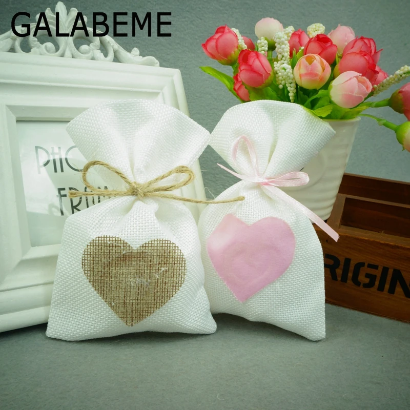 Galabeme 20 шт./лот Лен сладкий подарок в сумочке сумки с сердцем Винтаж Свадебный