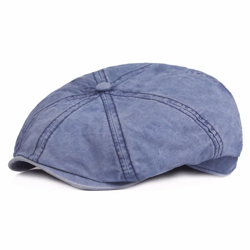 Классические Ретро береты в западном стиле для мужчин женщин хлопок Gastby восьмиугольная плоские кепки Винтаж промывают джинсовый берет