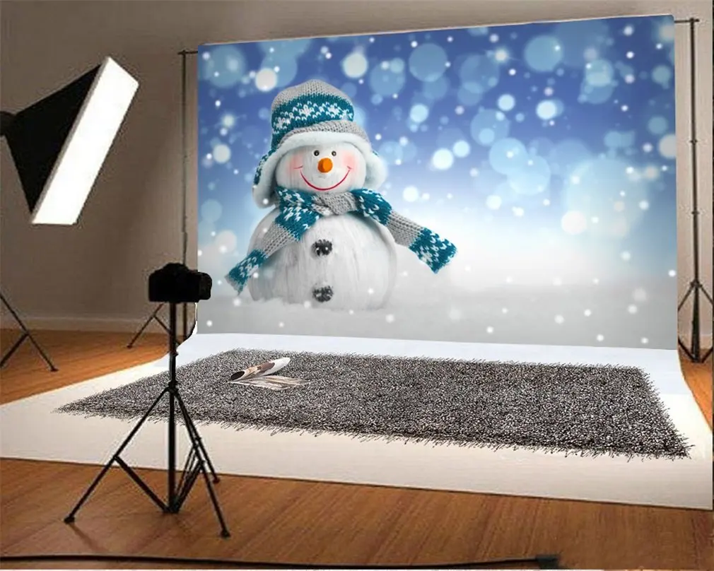 

Photography Backdrop Christmas Snowman Bokeh Halos Glitter Sequins Winter Happy New Year Photo Background