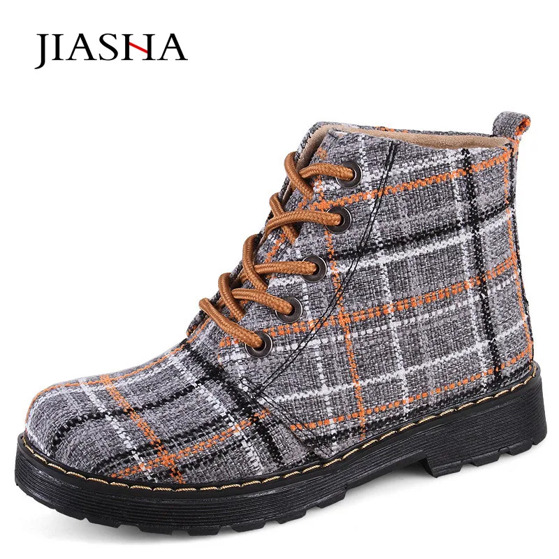 

Women Winter Keep Martin Warm Boots 2018 Fashion Lattice Cotton Lace Up Round Head Boots Ankle Boots women