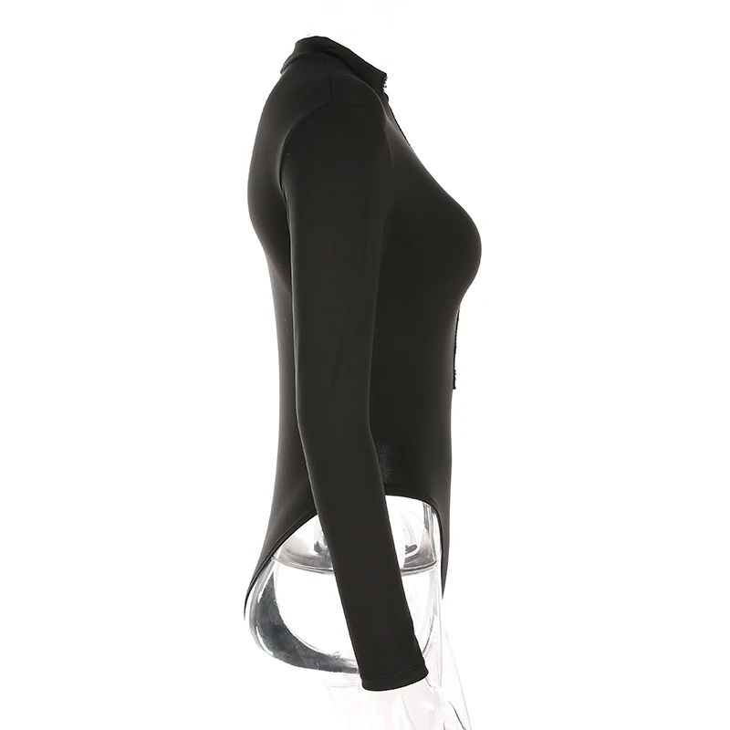 Weekeep женские сексуальные черные облегающие боди с длинным рукавом зимние металлические многорядные комбинезоны с пряжками Обтягивающие Комбинезоны Combinaison