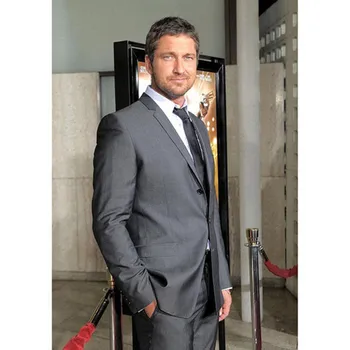 

2017 Groomsmen Best Man Grey Men Suit For Wedding Formal Prom Blazer Latest Small Lapel Design 2Pieces(Jacket+Pants+Tie) 2017