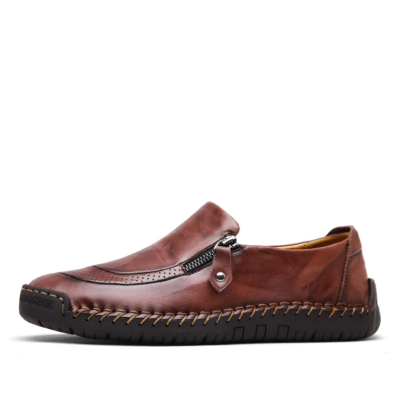 Valstone/Коллекция года; сезон весна; кожаная повседневная обувь; мужские качественные Лоферы ручной работы; мокасины в винтажном стиле; слипоны; резиновая обувь на плоской подошве с молнией; hombre - Цвет: Red Brown
