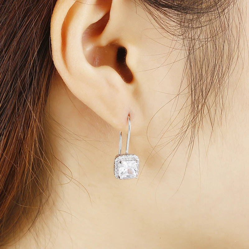 100% 925 sterling silver fashion shiny cz zircon square ladies`drop earrings women jewelry female gift drop shipping cheap