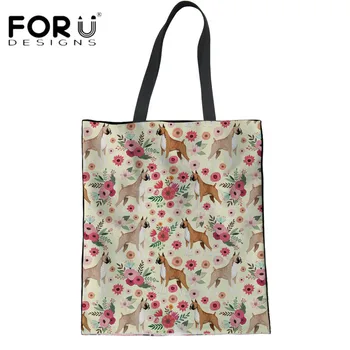 

FORUDESIGNS Boxer Flower Printing Women Eco-friendly Shopping Bags Ladies Casual Summer Beach Bags for Teen Girls Magazine Bags