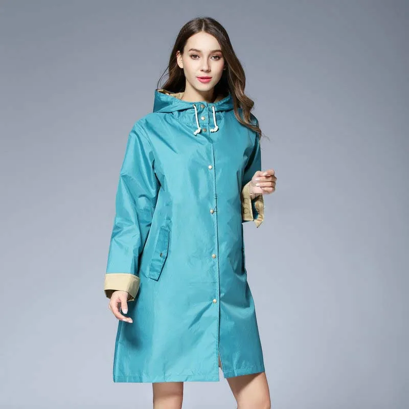 Waterproof Women Raincoat Hooded Long Rain Jacket Breathable Rain Coat ...