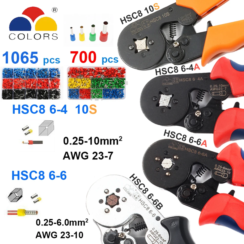 HSC8 10S 0,25-10 мм2 23-7AWG обжимные плоскогубцы HSC8 6-4A HSC8 6-6 мини плоскогубцы с круглым носом с трубкой иглы терминалы коробка ручные инструменты