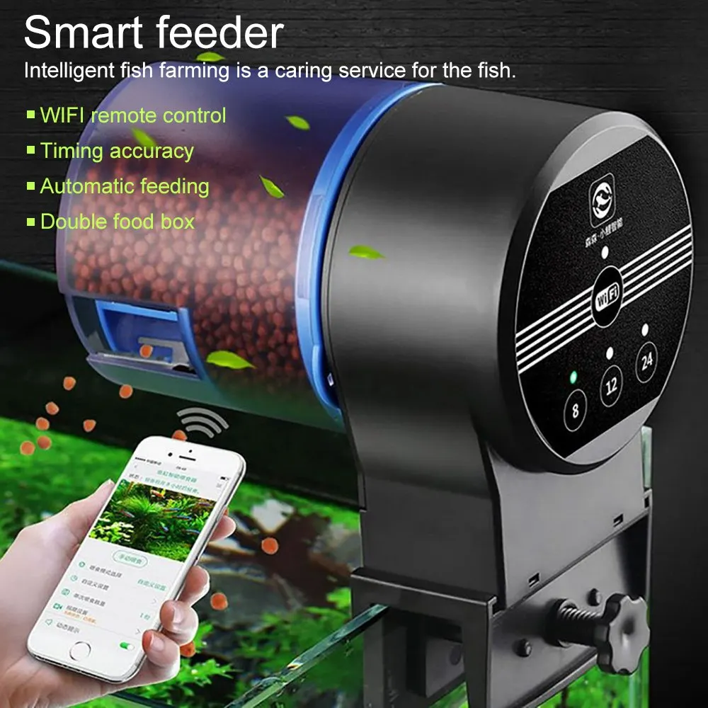 

Aquarium Automatic Fish Feeder with WIFI Programmable Auto Fish Food Dispenser for Fish Tank Electronic Timer Feeder 3 Meals