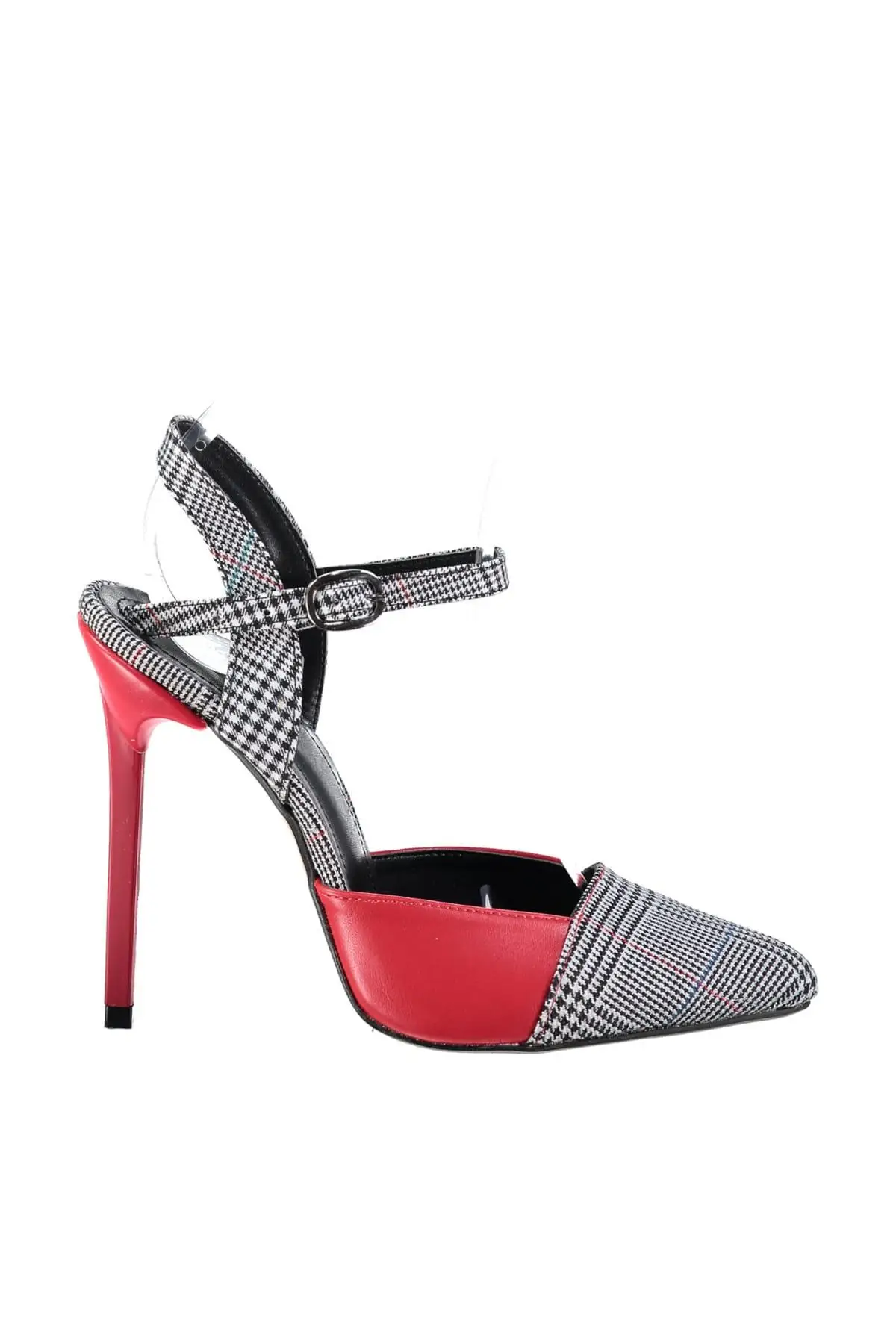 

Soho new Plaid Red Women 'S High-Heeled Shoes 12cm thin high heel Sexy Pointed Toe shoes comfortable buckle single shoes 13282