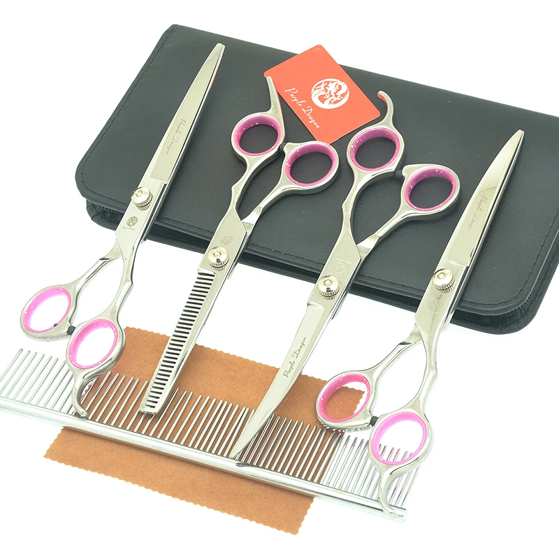 

7.0" Purple Dragon Professional Pet Grooming Scissors Kit Steel 440C Dog Hair Cutting Curved Scissor Thinning Dog Shears LZS0752