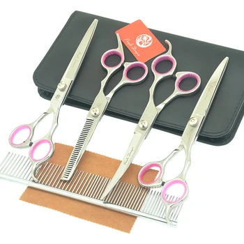 

7.0" Purple Dragon Professional Pet Grooming Scissors Kit Steel 440C Dog Hair Cutting Curved Scissor Thinning Dog Shears LZS0752