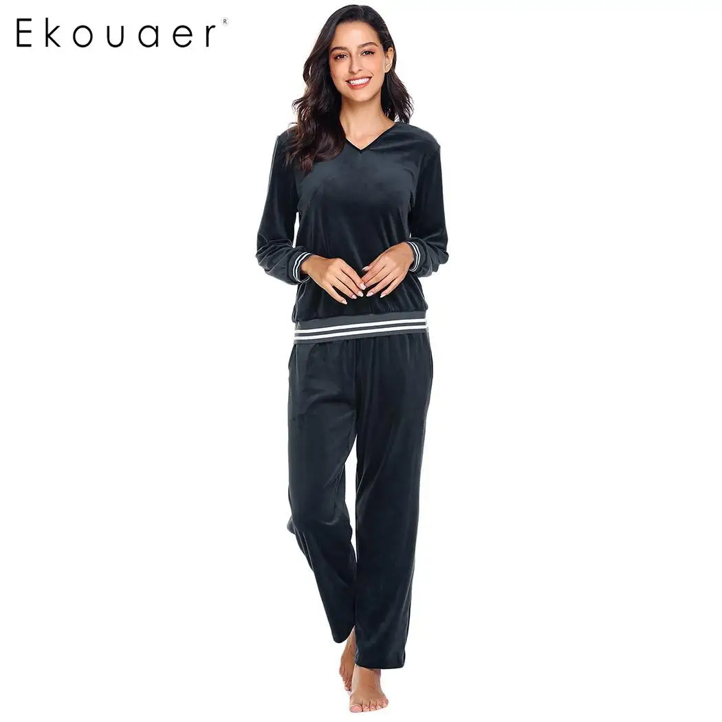 Ekouaer Women Pajamas Set Sleepwear Long Sleeve Shirts Full Pants Loose