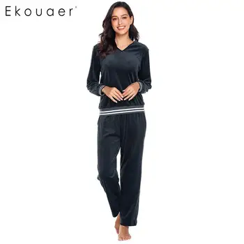 

Ekouaer Women Pajamas Set Sleepwear Long Sleeve Shirts Full Pants Loose Homewear Set Casual Comfortable Pajamas Autumn Winter