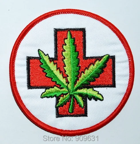 

MEDICAL iron-on EMBROIDERED PATCH MEDICINAL LEAF HEMP LOGO