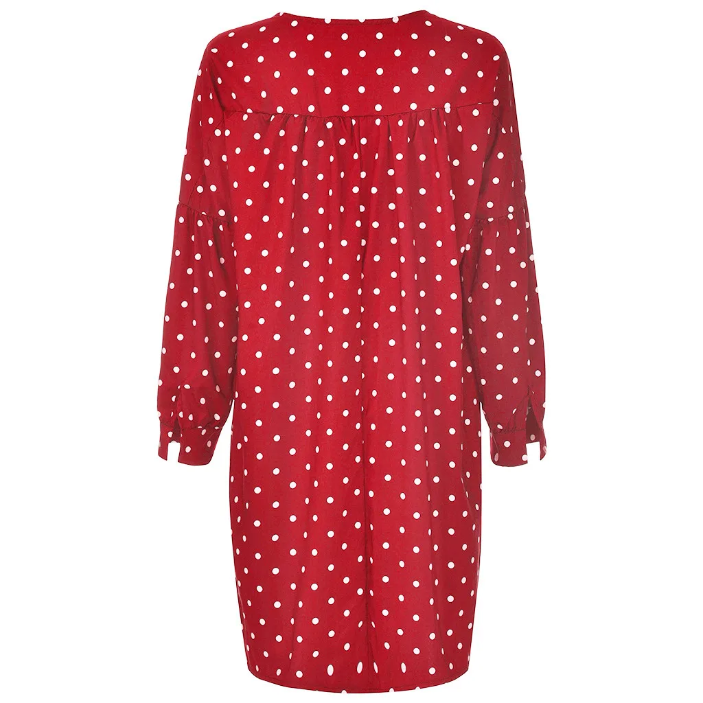 Women Size Loose Polka Dot Long Sleeve V-neck Mini Length Dress plus size dresses for women Dress sukienka robe party dress