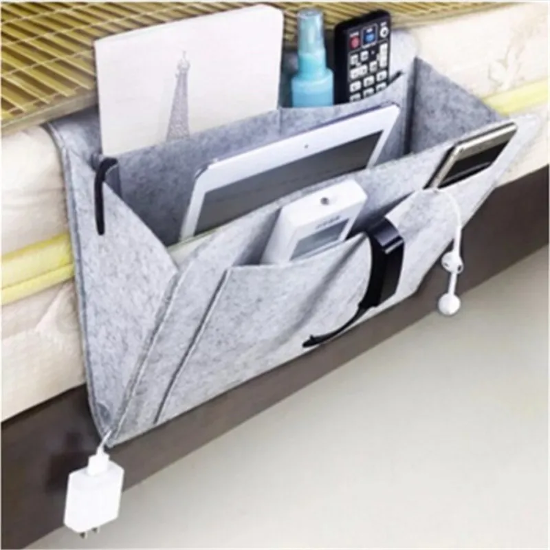 

Bed Storage Pockets Bedside Caddy Felt Bed Storage Organizer Bag With 2 Small Pockets For Organizing Tablet Magazine Cellphone