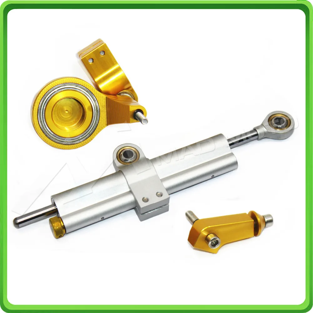 For Yamaha R6 YZF-R6 2006 2007 2008 2009 2010 2011 2012 2013 2014 2015 2016 2017 Steering Damper & Bracket Mount Kit Silver&Gold (3)