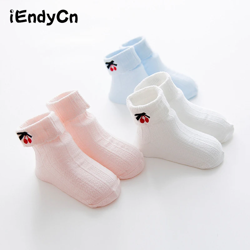 Kidadndy/детские носки мягкие носки для маленьких девочек однотонные носки из хлопка с вышивкой вишни YD556