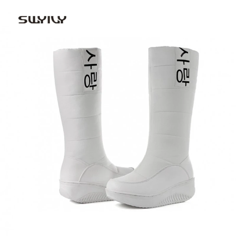 SWYIVY Women Toning Shoes Winter Velvet Warm Snow Boots Non-slip Solid Color Height Increasing Female Swing Shoes