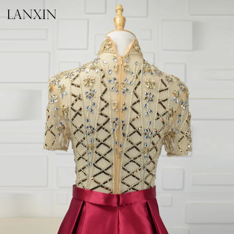 Изысканные Beadings Длинные Выпускные платья Robe de Soiree с коротким рукавом, атласное женское вечернее платье вечерние платья