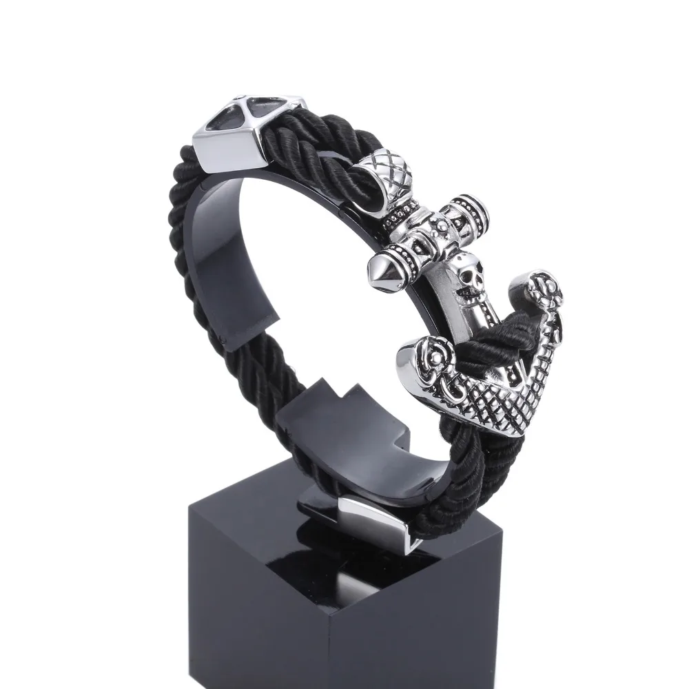 Stainless Steel Anchor Bracelet Navy Style Braided Rope Chain Hook Cuff Bracelet for Men Gift Woven Rope Anchor Chain Bracelet anchor pu leather braided bracelet