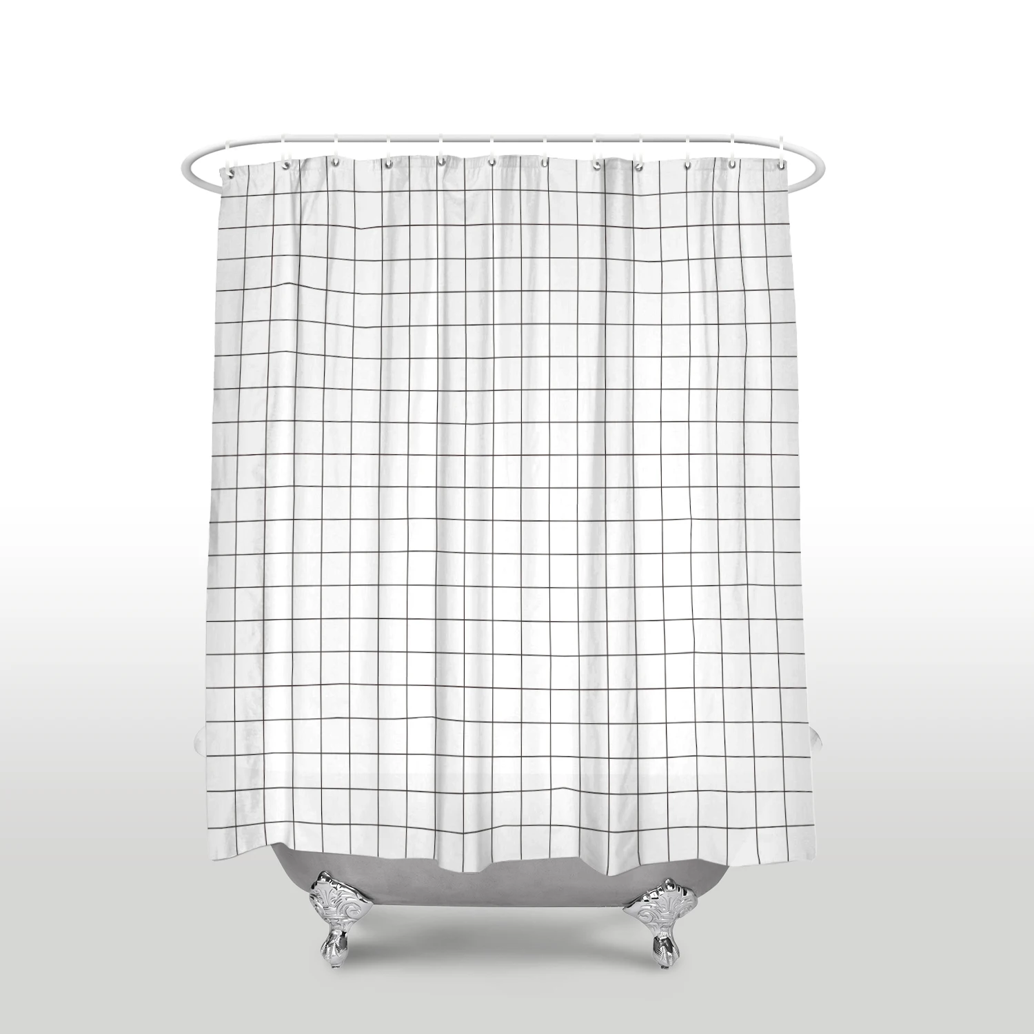 New Waterproof Simple Grid Pattern Shower Curtain with Hooks Polyester